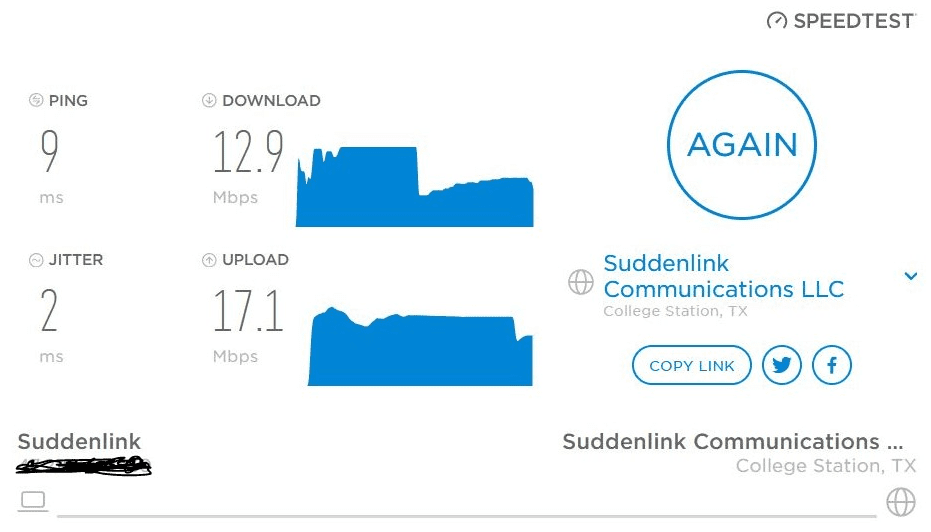 SuddenLink Speed Test From SuddenLink Site